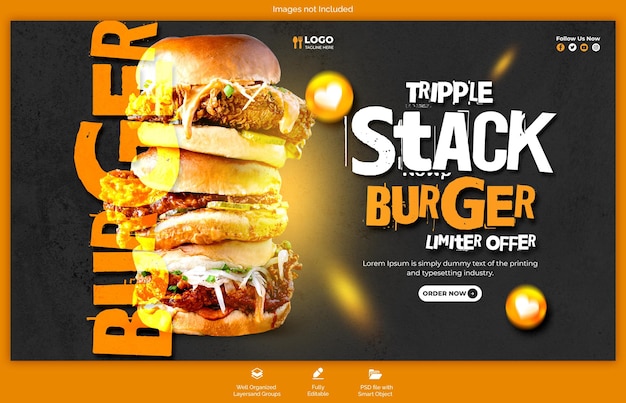 PSD psd delicious burger and food menu web banner template