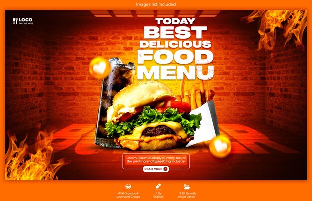 PSD psd delizioso burger e menu alimentare modello di banner web