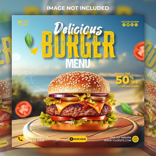 PSD psd delicious burger food social media promotion and instagram banner post design template