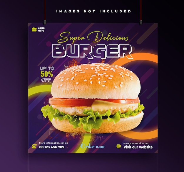 PSD psd delizioso cibo burger promozione sui social media e modello di post di banner instagram