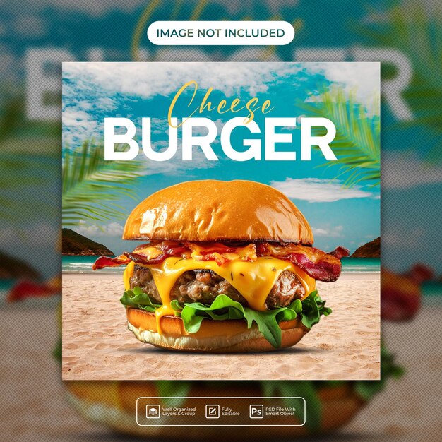 PSD psd delicious burger menu social media post or square flyer banner template