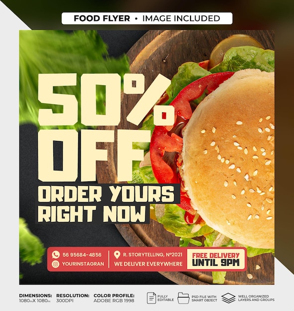 PSD psd delicious burger restaurant instagram post social media