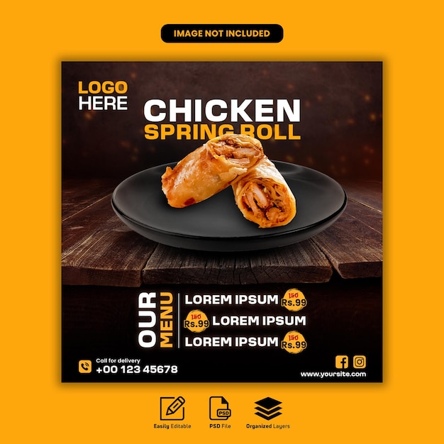 Psd delicious chicken food menu social media post and banner