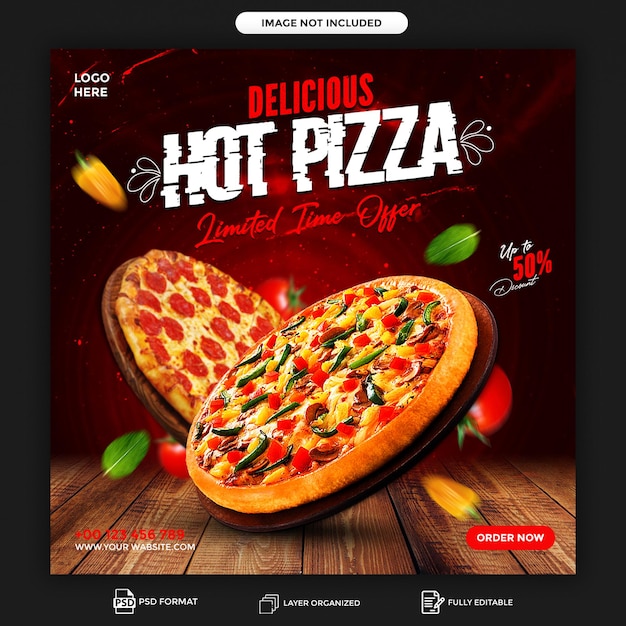 Psd deliziosa pizza promozione sui social media e design del modello di post di instagram