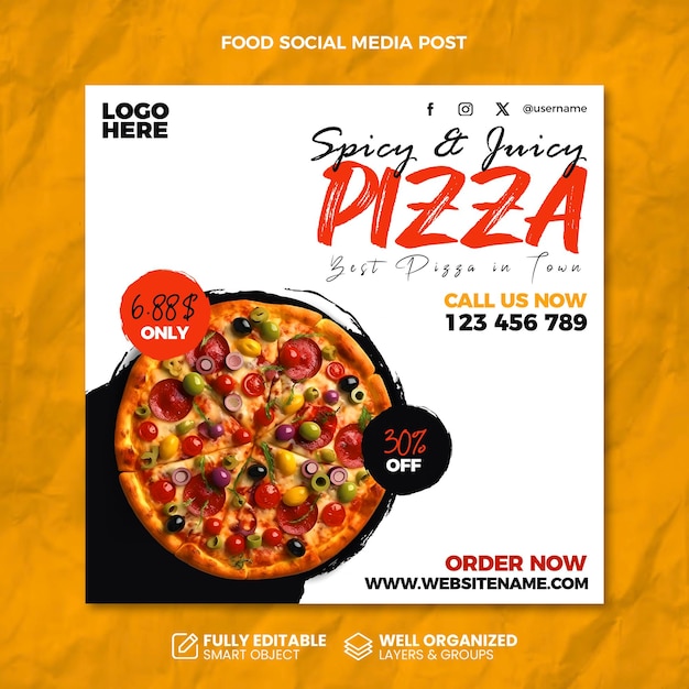 Psd delicious pizza social media promotion and web post design template
