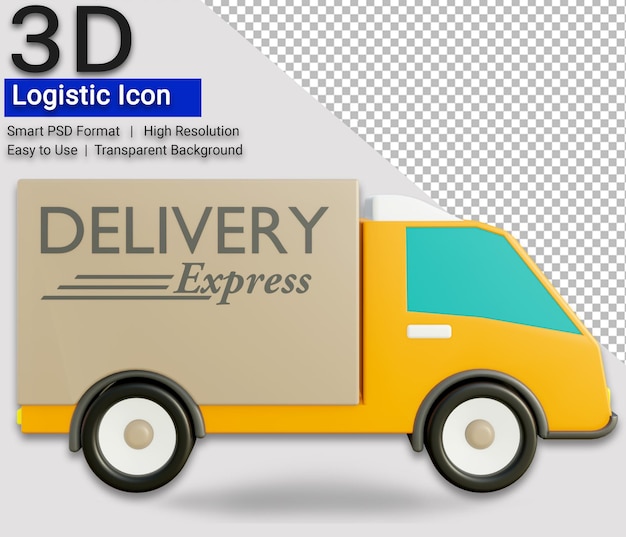 PSD psd delivery truck icon logistic 3d illustration transparent background