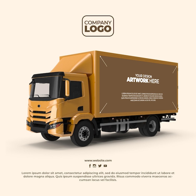 Psd delivery truck mockup with alpha background