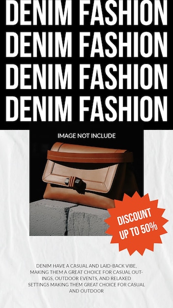 Psd denim fashion on paper glued design instagram stories template