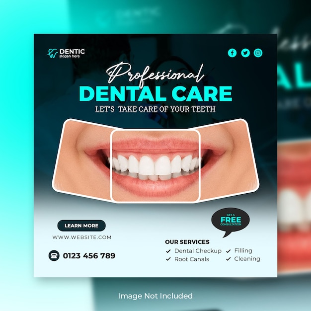 PSD modello di post sui social media e banner web del dentista e dell'assistenza sanitaria del psd