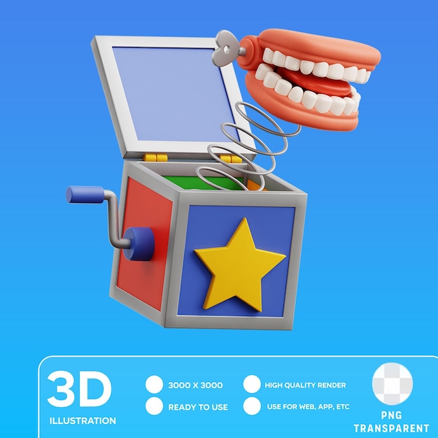 PSD psd denture toy surprise box 3d illustration