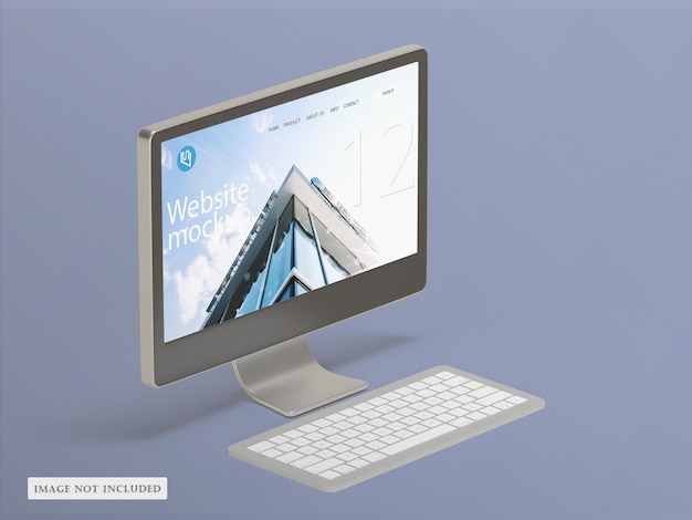 Schermo desktop psd con mockup di tastiera