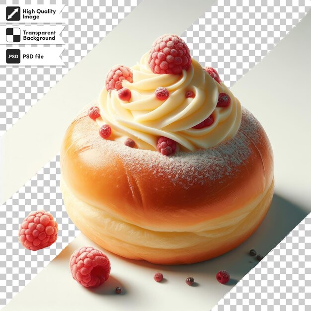 Psd dessert with raspberry and cream on transparent background with editable mask layer