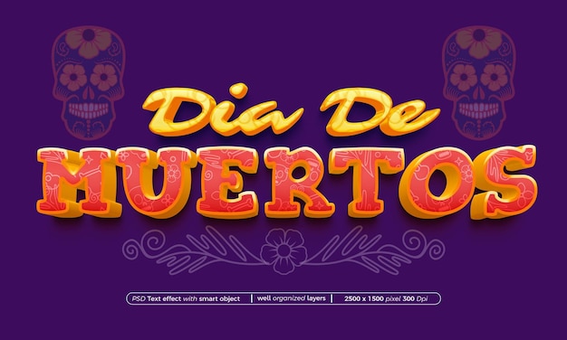 PSD dia de muertos editable 3d text effect