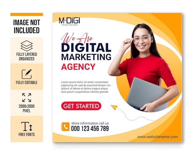 PSD digitaal marketingbureau en postsjabloon voor sociale media voor bedrijven