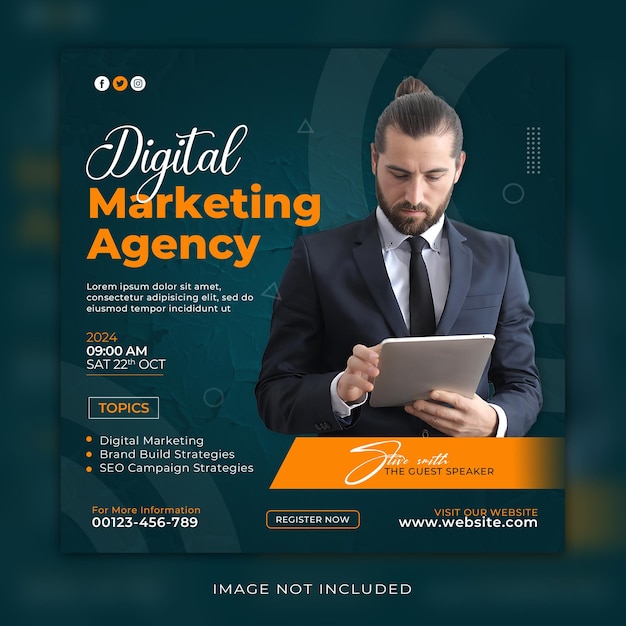 PSD digitaal marketingbureau of live webinar social media post instagram sjabloon