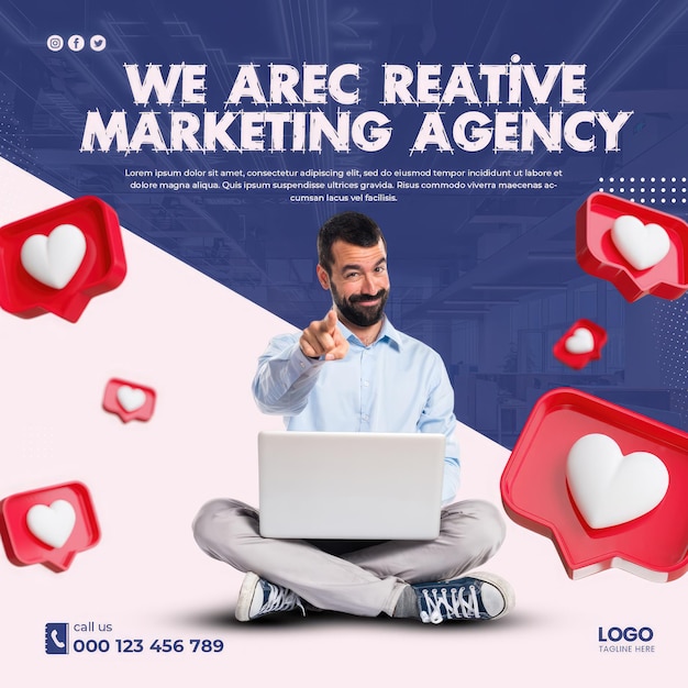 Agenzia di marketing digitale psd e banner di social media aziendale o modello di post di instagram