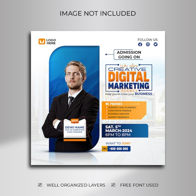 Psd digital marketing agency and corporate social media banner or instagram post template