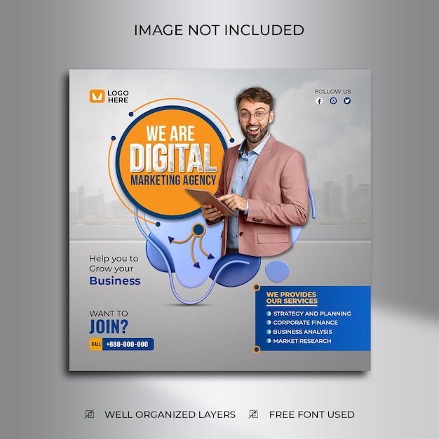 Psd digital marketing social media banner or instagram post template