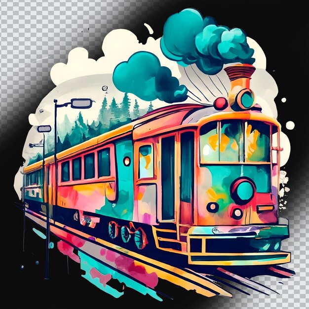 PSD psd digital watercolor painting of train