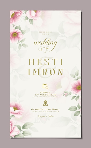 PSD psd digital wedding invitation template with flowers