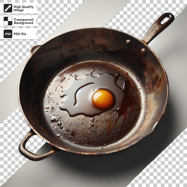 PSD psd dirty old rusty frying pan on transparent background with editable mask layer