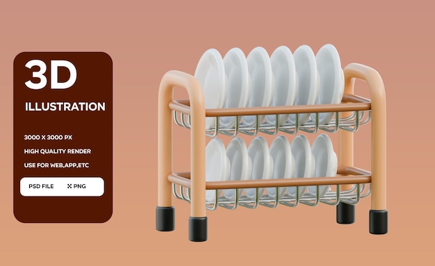 psd dish rack 3d illustration