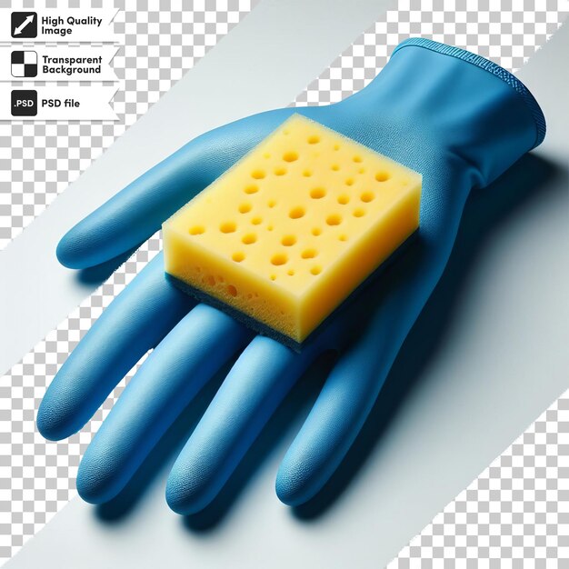 PSD psd the dishwashing glove holds the sponge on transparent background with editable mask layer