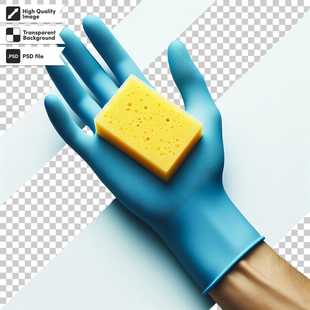 PSD psd the dishwashing glove holds the sponge on transparent background with editable mask layer