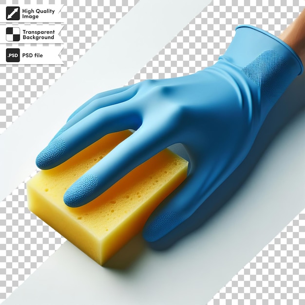 PSD psd the dishwashing glove holds the sponge on transparent background with editable mask layer