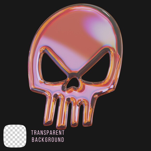 Psd dispersion glass skull y2k abstract shape 3d rendering on transparent background