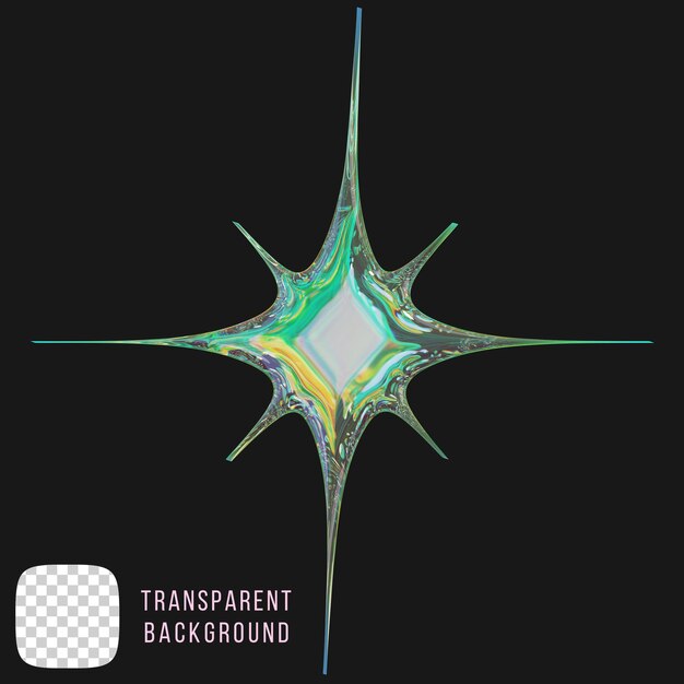 Psd dispersion glass y2k abstract shape 3d rendering on transparent background