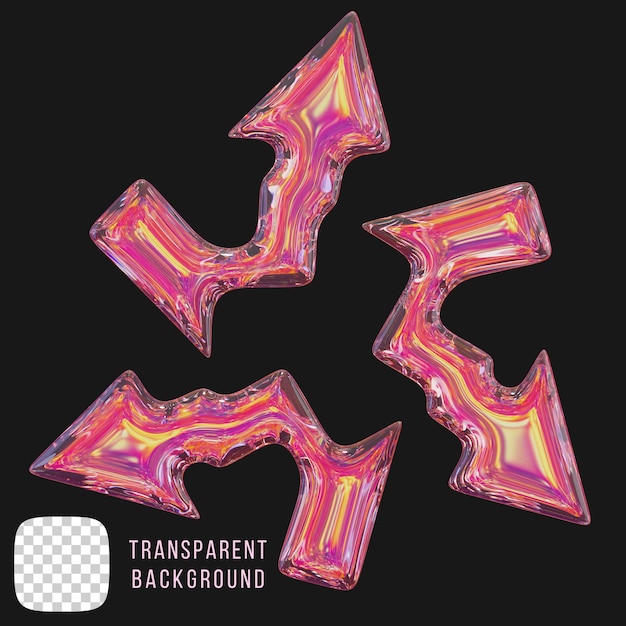 Psd dispersion glass y2k arrows abstract shape 3d rendering on transparent background