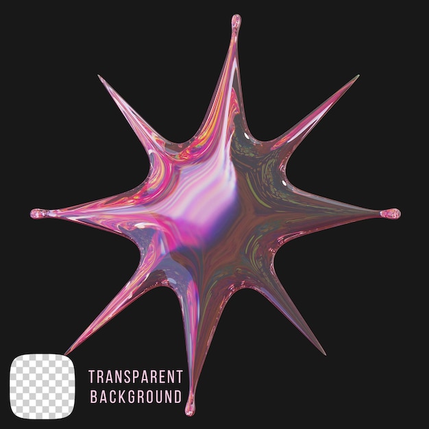 Psd dispersion glass y2k star abstract shape 3d rendering on transparent background