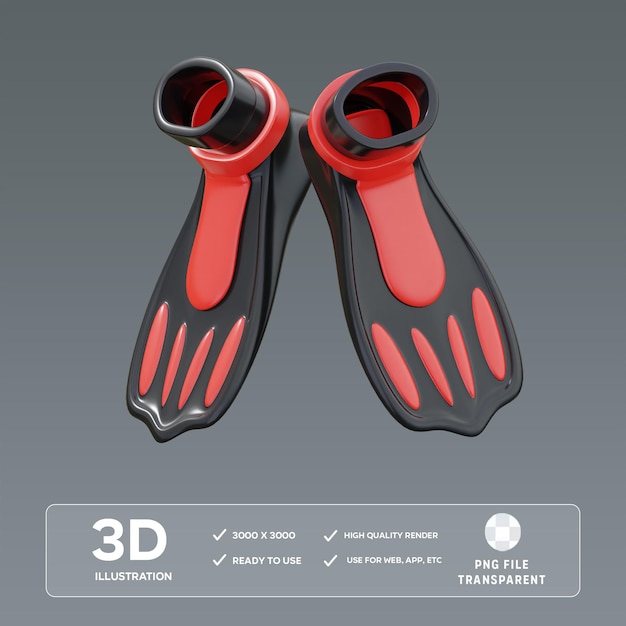 psd diving fins 3d illustration