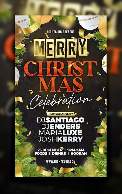 PSD psd dj christmas night club party event flyer or social media instagram story template in psd