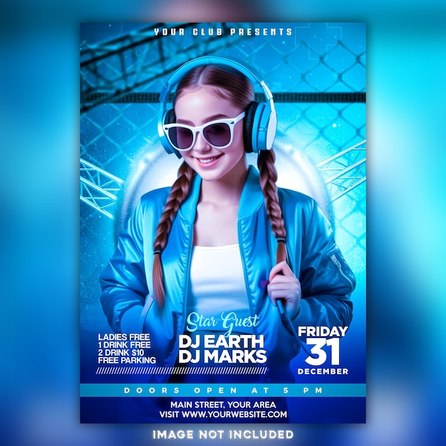 Psd dj night party flyer design template psd