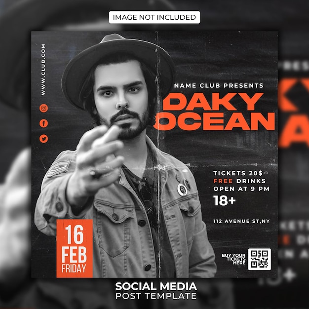 Psd dj party flyer social media post template and web banner template
