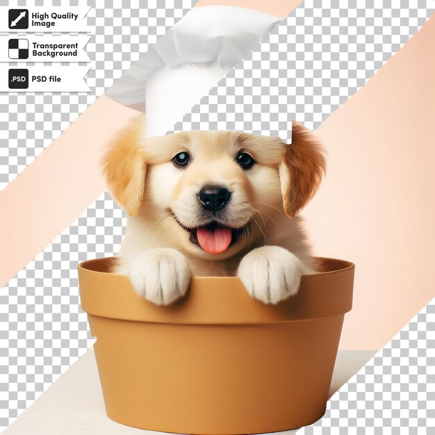 Psd dog chef on a kitchen with hat on transparent background