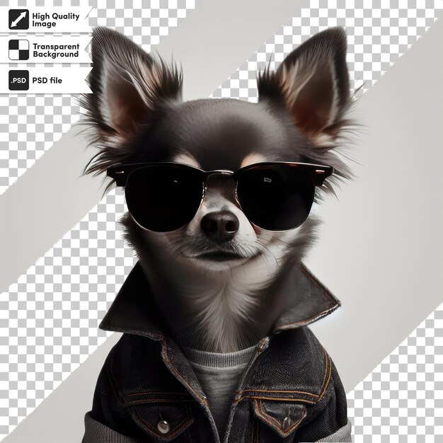 PSD psd dog in a denim jacket and sunglasses on transparent background with editable mask layer