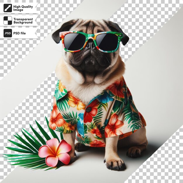 PSD Собака psd в солнцезащитных очках с тропической атмосферой на прозрачном фоне