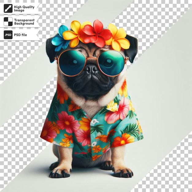 PSD cane psd che indossa occhiali da sole con un'atmosfera tropicale su uno sfondo trasparente