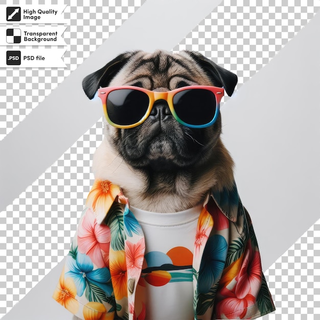 Psd dog wearing sunglasses tropical vibe on transparent background