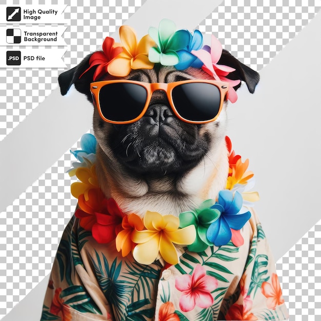 PSD psd dog wearing sunglasses tropical vibe on transparent background