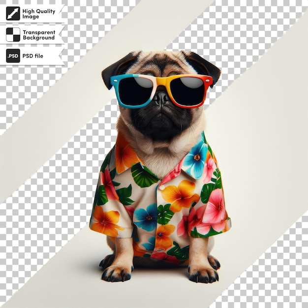 Psd dog wearing sunglasses tropical vibe on transparent background