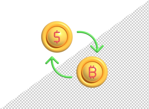 PSD Dollar to Bitcoin conversion comic bubble icon 3d render illustration