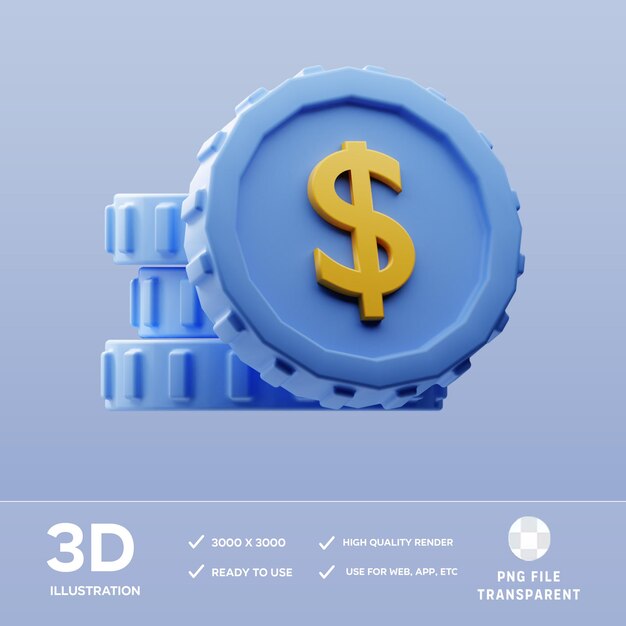 psd dollar coin stack 3d illustration