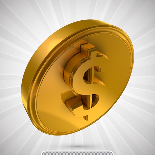 Значок золотой монеты со знаком доллара psd изолированная 3d иллюстрация рендеринга
