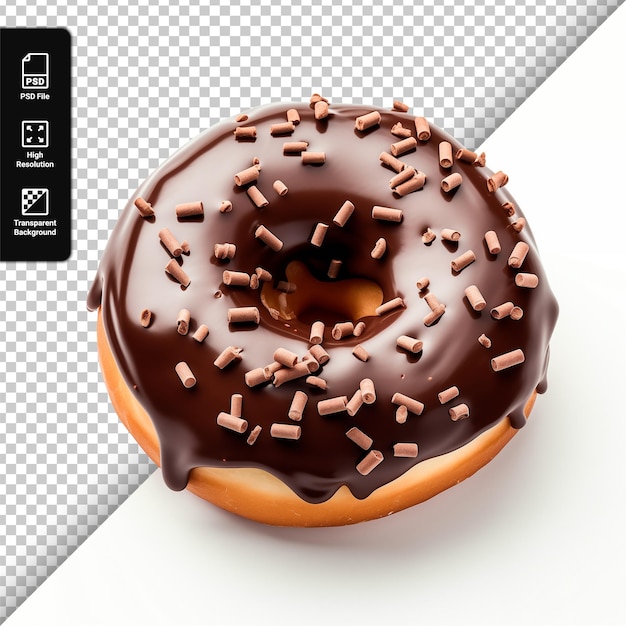 Donut psd con glassa di cioccolato isolato su sfondo trasparente