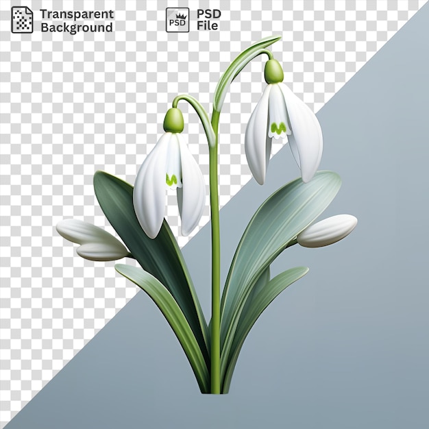 PSD psd doorzichtige achtergrond sneeuwdruppel bloem geïsoleerd op een blauwe achtergrond