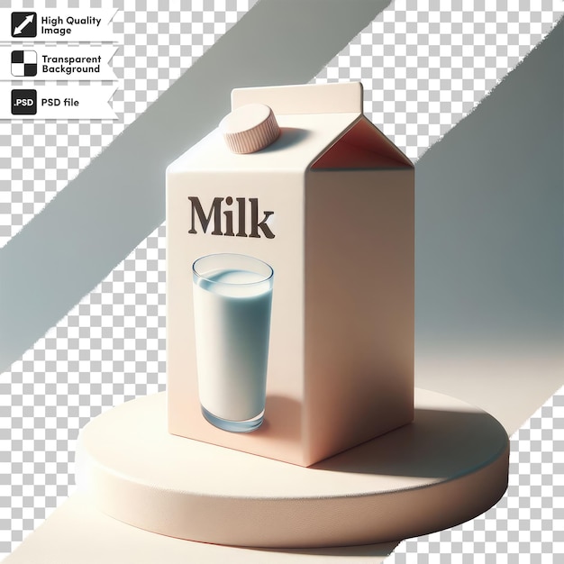 PSD psd-doos met melk en een glas melk op transparante achtergrond